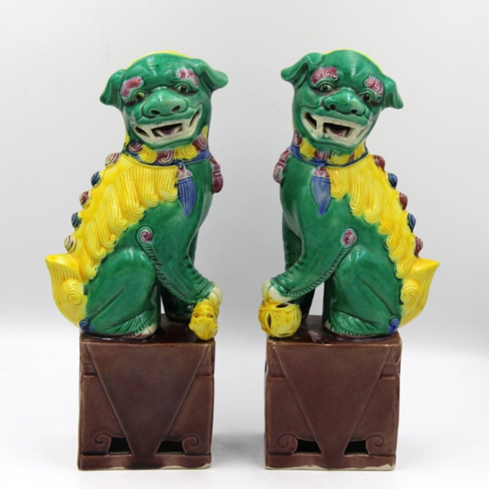 Pair of Chinese Sancai Foo Dog Statues - Republic of China (1912-1949)